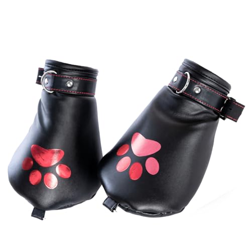 QUYUWOWO Dog Paw Crawl Glove Mittens Sparring Punching Glove Halloween Christmas Costume Accessories (Black&Red One Size)