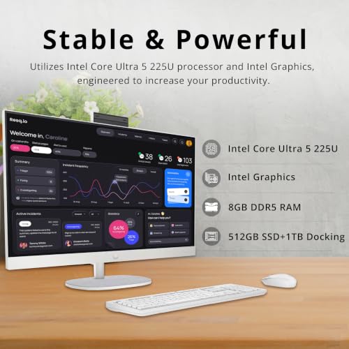 Image of HP 27 inch FHD Touchscreen All-in-One Desktop AI PC, Intel Ultra 5 225U, 8GB DDR5, 1.5TB Storage (512GB SSD+1TB Docking Station), FHD IR Camera, Wi-Fi 6, Wireless Keyboard & Mouse, Win 11, White