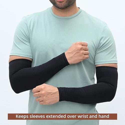 Image of UV Sun Protection Arm Sleeves for Men & Women - UPF 50+ Cooling Hand Cover for Biking, Cricket, Driving & Cycling - Tan Protection Guard