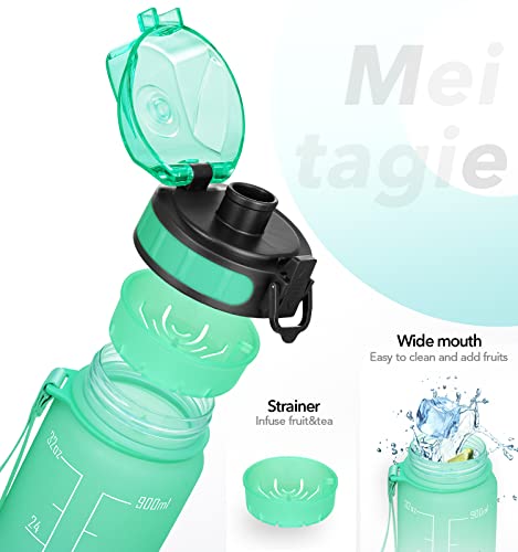 Image of 32 OZ Motivational Fitness Sports Water Bottle with Straw & Time Maker, BPA-free, Tritan Plastic, Leak-proof Ensure you Stay Hydrated Throughout The Day for Gym, Outdoor Sports (Omber: Sky)