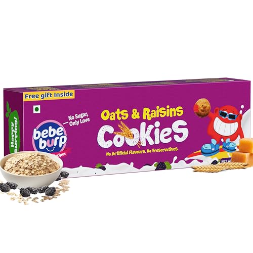 Image of BE'BE' BURP Oats & Raisins Cookies for Kids - 150g | Organic & healthy cookies with Sweetness of Jaggery | No Artificial Preservatives & Flavours | Healthy Biscuits For Kids | Tasty Baby Cookie