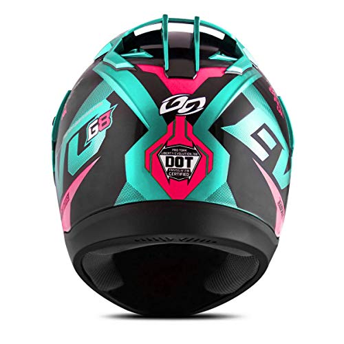 Pro Tork Liberty, Capacete para Moto Adulto Unissex, Verde (Turquesa/Pink), 62