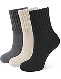 CLOSEMATE Thermosocken Damen Socken 3 Paar Wintersocken Warme Dicke Gestrickte Stricksocken Gekämmte Baumwollsocken Haussocken 35-38 39-42 1Schwarz 1Hellbraun 1Dunkelgrau