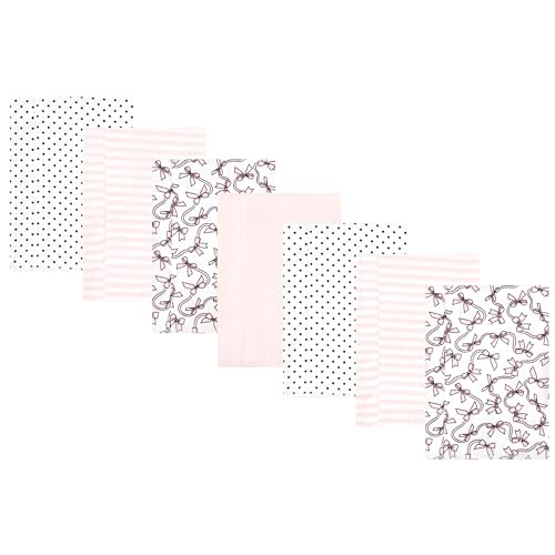Image of Hudson Baby Unisex Baby Cotton Poly Flannel Burp Cloths, Pink Bows 7 Pack, One Size