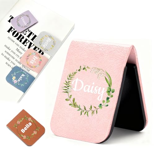 AAQ Personalisiertes Lesezeichen Magnetisch für Frauen - PU Leder Personalisiert mit Geburtsblume und Name Lesezeichen Geschenke für Liebhaber Freunde Leser Lehrer (Kranz)