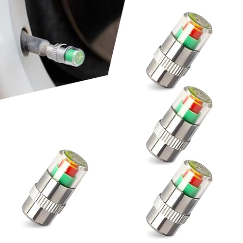 Opuweiy 4 PCS Car Tire Pressure Monitor Valve Stem Caps, 3 Color 2.4Bar Valve Stem Warning Covers, for Cars (Silver)