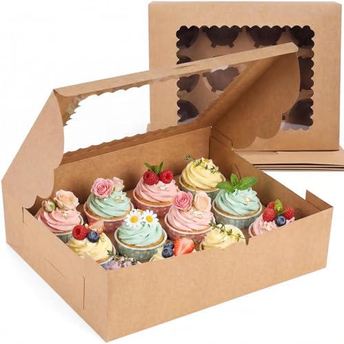 Image of VGOODALL 6 PCS Cupcake Containers, 12 Count Cupcake Holders with Window | Kraft Boxes Holding 72 Pastry for Birthday Holiday, Party Bakery Supplies