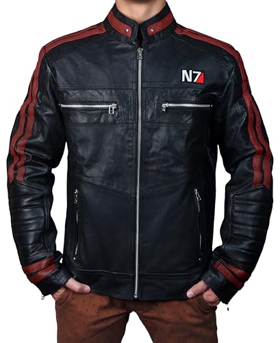 Men’s Gaming Mass Effect N7 Real Leather Biker Black Motorcycle Jacket