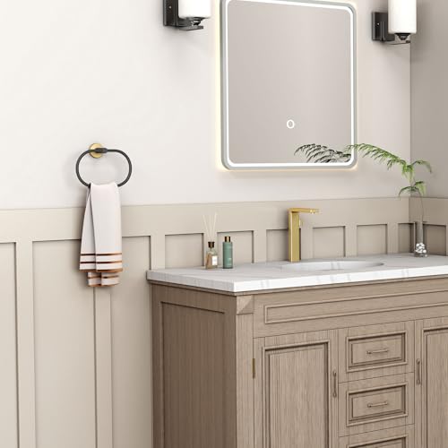 Image of Angle Simple Towel Ring Swivel, Stainless Steel Bathroom Hand Towel Holder Rack Hanger for Wall, Black and Gold