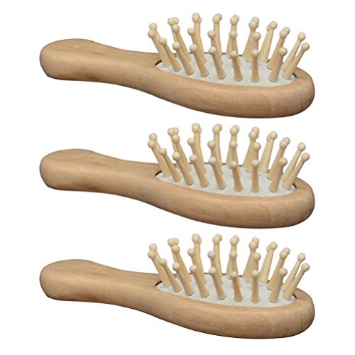 HEALLILY 1 set 3pcs Wooden Hair Brush Mini Bamboo Paddle Brush Airbag Combs Cushion Hair Brush Head Scalp Massage Comb
