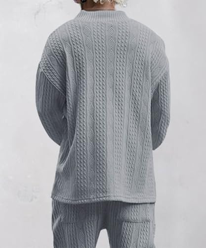 Men's Lightweight V Neck Sweater Solid Color Pullover Cable Knit Baggy Thickened Sweaters4