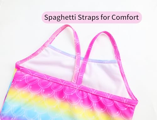 Image of Girls Bathing Suits Colorful Swimsuits with UPF 50 + Sun Protection Sleeveless Toddler Kids One Piece Swimwear