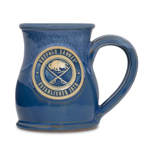 Greater Distance NHL Hockey Buffalo Sabres 14oz Two-Tone Tall Belly Mug, Handmade Large Ceramic Coffee Mug With Team Logo for True Fans, Premium Deneen Pottery Made in USA