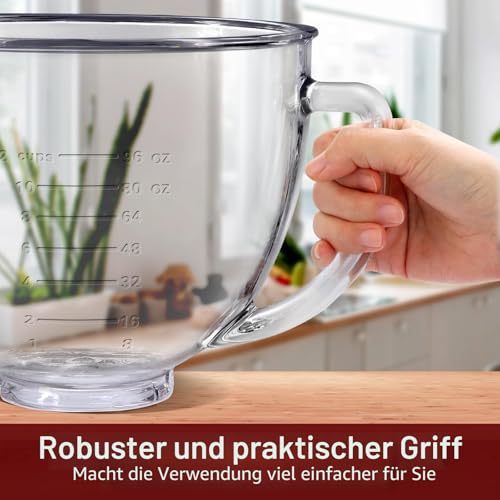 Gdrtwwh Glasschüsselaufsatz für KitchenAid 4,3–4,8L Standmixer, spülmaschinenfest (Glass Bowl + Lid)