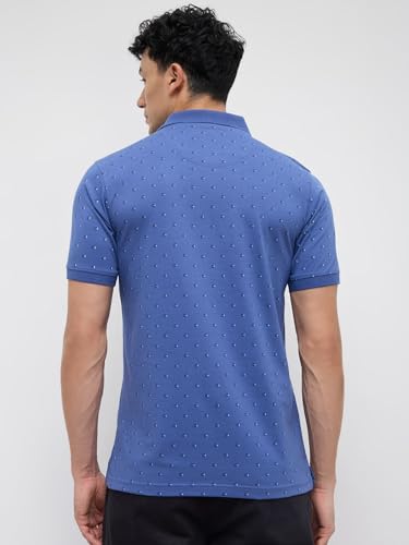 Image of Raymond Men Modern Fit Print Pattern Pure Cotton Polo Neck Half Sleeve Casual T-Shirt