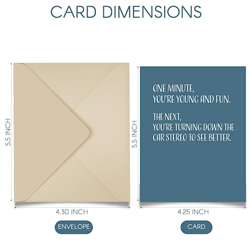 Modern Wit Happy Birthday Card, Single 4.25 X 5.5 Greeting Card With Envelope, Blank Inside, Funny Birthday Cards For Men And Women, One Minute You're Young And Fun #TOP1