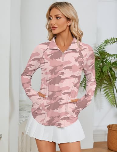 Image of LOMON Women Long Sleeve Shirts Sun Protection 1 /4 Zip Summer Quick Dry Hiking Shirts Quarter Zip Pullover for Women