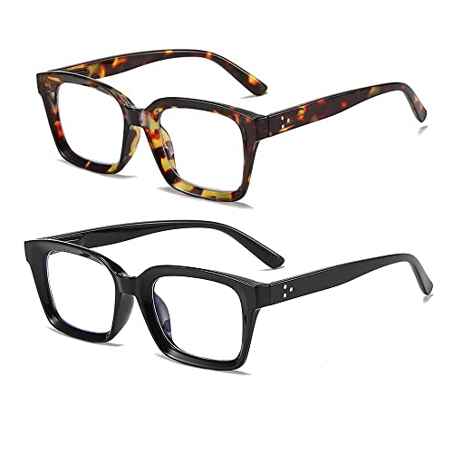CVVTSPE - Lentes de lectura para mujer con cremallera de resorte retro para mujer, con bloqueo de luz azul, cuadradas para ordenador, para mujeres y hombres (tortuga negra y marrón, 2, multiplicador_X