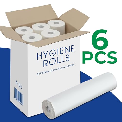 Lage 6 medizinische Bettlaken aus 100% reiner Zellulose, für Kosmetikbett, Massage, Spa, Made in Italy, saugfähig, hypoallergen, Einweg-Rolle 60 cm x 50 m, Rollen, einzeln verpackt