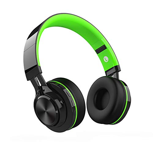 Casque Bluetooth Sans Fil, Réglable Écouteurs Audio Avec Microphone Intégré Suppression Du Bruit Stéréo Oreillette Over Ear Pliable Headphones Pour Android,TV,PC,Smartphone,MP3 (Noir Vert )