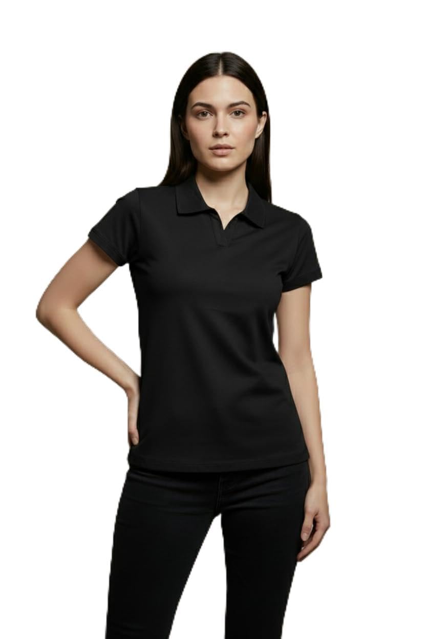 bear thread Women’s Plain Polo T-Shirt | Classic Collared Half Sleeve Top | Soft Breathable Lightweight Fabric | Solid Casual Summer Polo Tee | Comfortable Casual Everyday Wear for Women(Black,XS)-picture-25