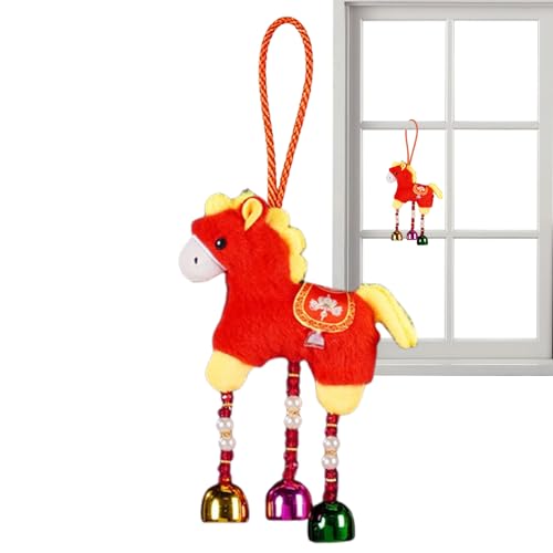 Caballo De Peluche | Rojo Colgar Con Colgante Campanilla - Pequeño Caballo de Peluche con Campanilla | Para El Hogar Sala Festivales De Primavera La Puerta La Ventana El Porche