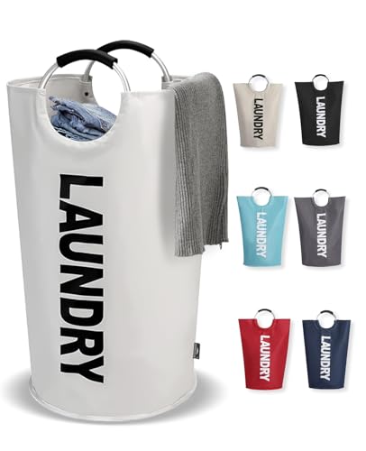 UULANFA ランドリーバスケット 90L 大容量 洗濯かご 折りたたみ 撥水加工 耐荷重15KG 取っ手付き ランドリー収納 おしゃれ 軽量 洗濯物入れ 収納袋 寝室 脱衣所 クローゼット リビング (ライトグレー, 90L)