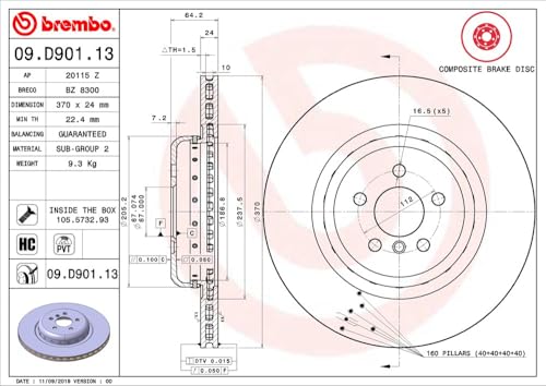 Brembo 09.D901.13 Composite two piece UV Coated Pillar Vented Brake Rotor BMW OE# 34206880080 by Brembo - Used condition - Image 3