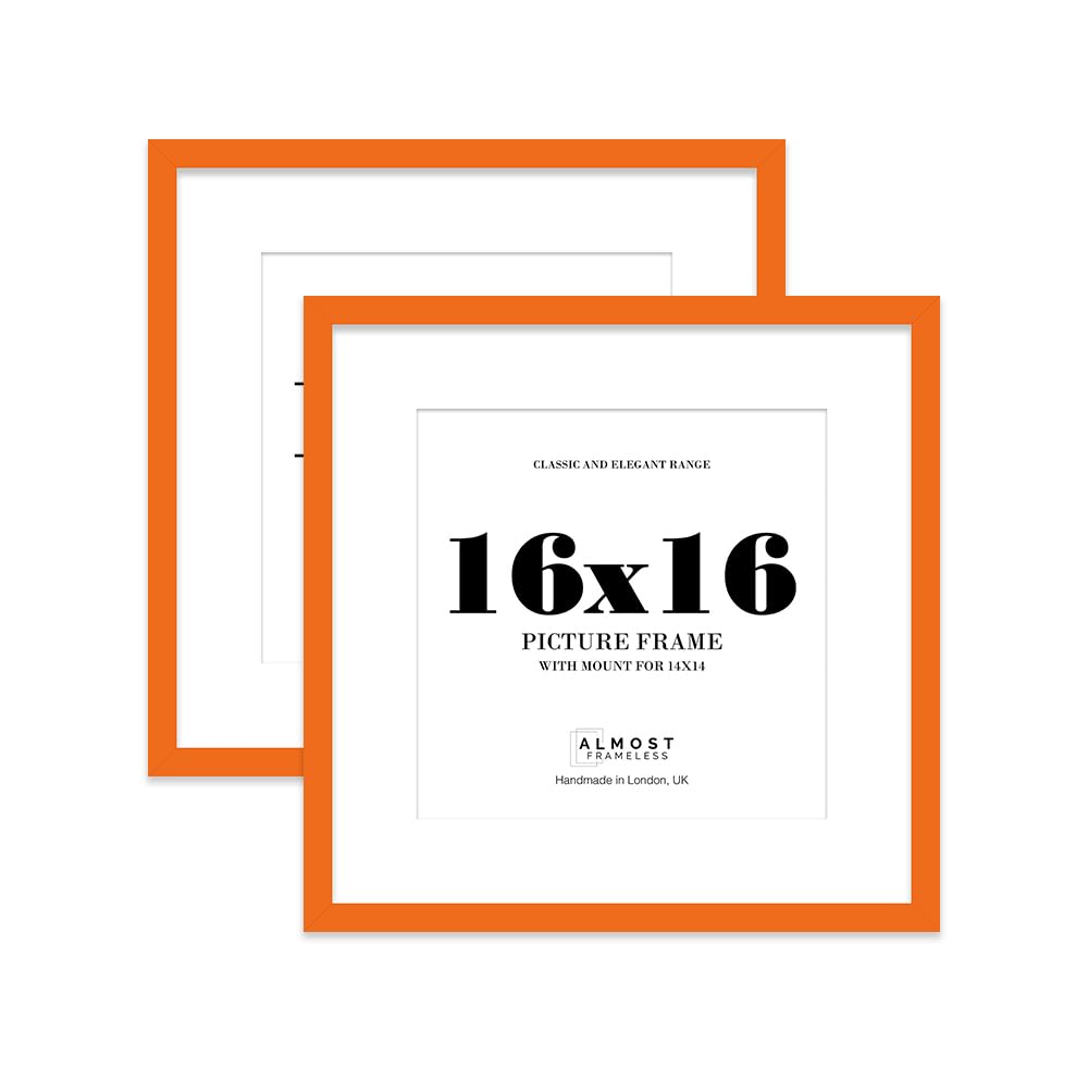 16x16 Orange Picture Frame with Mount for 14x14 Photos, Prints - Modern Square Wall Frame, Set of 2