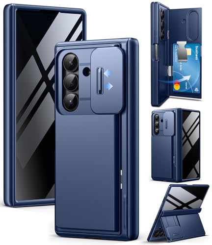 TONGATE Wallet for Z Fold 7 Case with Privacy Screen Protector [4-Card Holder][Anti Spy] Built-in Large Stand & Slide Camera Cover Z7 Shockproof Phone Case for Samsung Galaxy Z Fold 7 2025 8 Blue