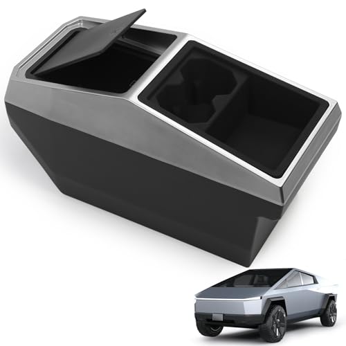 QKVCX Floor Center Console Organizer for Tesla Cybertruck 2024 2025 Custom Fit Multifunctional Storage Box for 2024 2025 Cybertruck AccessoriesCenter Console Storage with Cup Holder