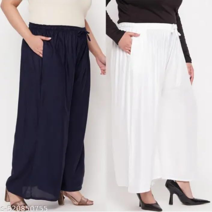 Image of Women's Jumbo Combo Palazzo | Extra Wide Leg Flared Ethnic Trousers | Pack of High Waist Relaxed Fit Palazzos for Women | Stylish Plain Solid Color Bottom Wear for Kurti & Tops | Jumbo Value Pack