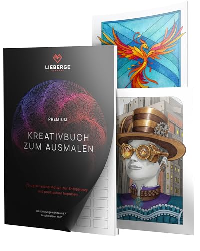 LIEBERGE Premium Malbuch für Erwachsene – 75 Motive mit Mandalas, Natur, Tieren, Architektur uvm. – Ausmalbuch zur Entspannung mit Zitaten & Impulsen (Band 1-75 Motive)