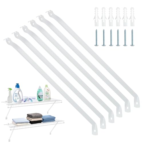 6 Pack 20 Inch Wire Shelf Brackets, Wire Closet Shelf Brackets with Anchors and Pins for Installation Wire Shelving Support Brackets