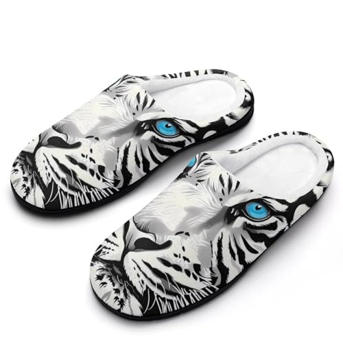 White Tigers with Blue Eyes Women's Slippers Cotton House Shoes Slip On Memory Foam Indoor Outdoor