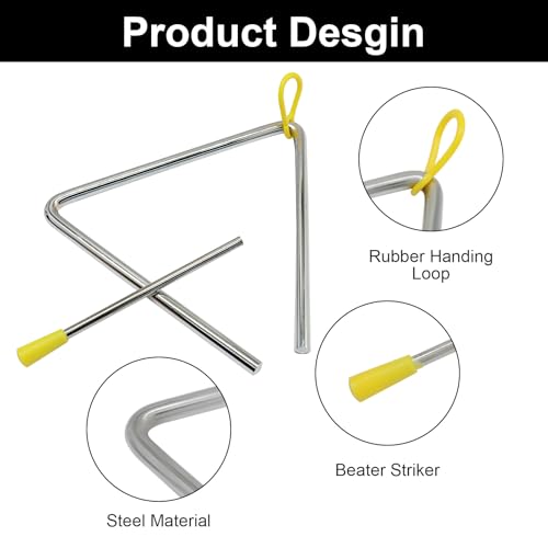 Murtenze 6 Inch Musical Steel Triangle Percussion Instrument, Triangle Hand Percussion with Striker for Music Learning, Teaching, Kids, Adults - Thumbnail 4