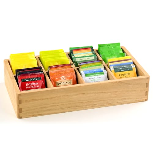 KIRIGEN Organisateur Boîte à Thé en Bois avec 8 Compartiments – Rangement pour Sachets de Thé, Café et Épices pour Cuisine, Bureau & Maison Couleur...