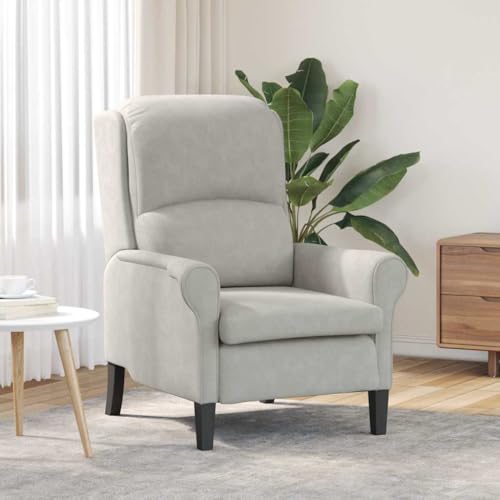 Teenpull Sillón gris claro 76 x 94 x 102 cm, microfibra, material de madera, cómodo sillón con reposabrazos para salón y dormitorio, cómodo sillón de lectura, duradero