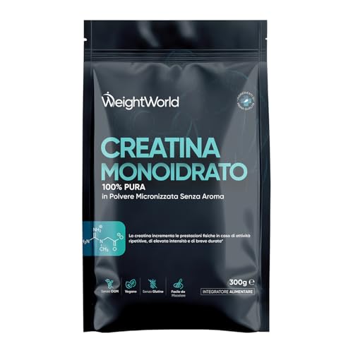Creatina Monoidrata in Polvere Vegana, 1 Misurino al Giorno, Creatina in Polvere Micronizzata Pura da 300gr con Misurino, 100 Dosi, Pre Workout, Intra e Post Workout, Senza Magnesio Stearato né OGM