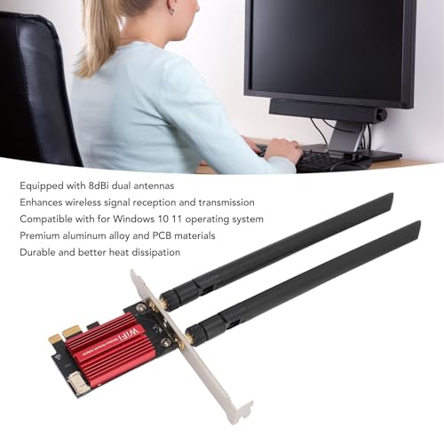 Tarjeta de Red Inalámbrica WiFi 6E PCIe X1 5374Mbps, Bluetooth 5.3, Antena Dual 8dBi, Tri Banda 2.4G 5G 6G para PC de Escritorio Gaming miniatura 3
