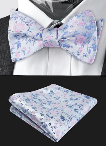 Image of Alizeal Mens 2pcs Floral Pattern Bow Tie Set | Self-tied Pocket Square Colorful Perfect for Weddings Proms Business