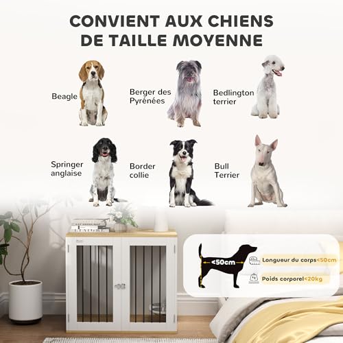 Cage pour chiens blanche de taille moyenne pour intérieur chic