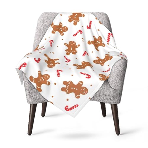 Printed Christmas Gingerbread Candy Canes Throw Blanket Ultra Soft Cozy Flannel Fleece Blanket Plush Warm Lightweight Bedding for Couch Sofa Chair Bed Living Room Bedroom Decor 40X30