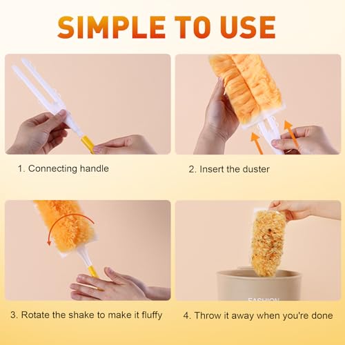 Image of Heavy Duty Duster Refills (30Pack+1Handle), Unscented Disposable Dusters Kit for Cleaning Dusting Furniture Blind Ceiling Fan, Multi Surface 360 Feather Duster