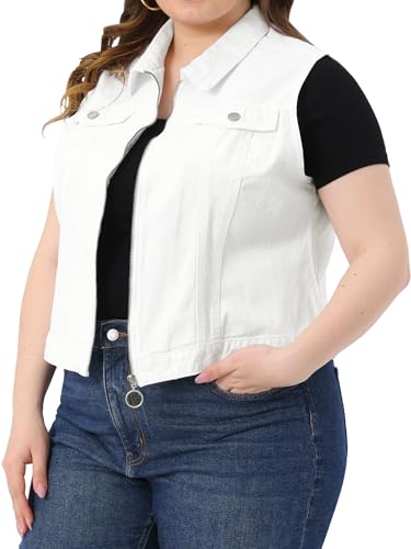 Agnes Orinda Plus Size Denim Vest for Women Sleeveless Zip Up Button Down Waistcoat Jeans Jackets Vests2