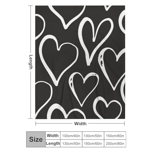 Couverture Polaire Cœur Noir Douce et Chaude Format 150×200cm