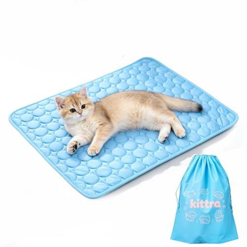 Kittra Cooling Mat for Cats - Breathable Ice Silk Summer Sleeping Pad Lightweight and Easy to Carry Gel-Free & Machine Washable Soft Pet Blanket Cushion for Cat Beds Furniture and Carriers