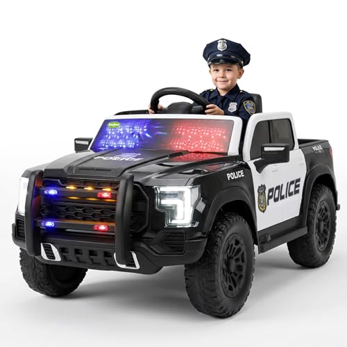 Baybee Police Electric Ride On Jeep for Kids with Remote Control Battery Operated Car with Lights Music Swing Mode | Offroad Kids Truck for 2-6 Years Boys Girls (Police Black)