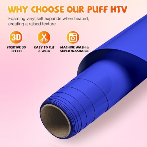 Image of VinylRus Puff HTV Heat Transfer Vinyl Roll, Blue, 12 inch x 6FT