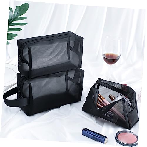 Mipcase 2 Peças Bolsa De Toalete Preta Versão Coreana Grade Importada Malha Portátil Bolsa Com Zíper